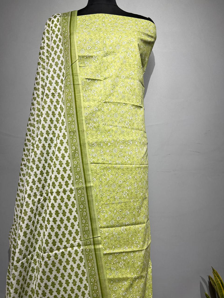 Pure Cotton Hand Block Print Unstitched Suit With Cotton Dupatta