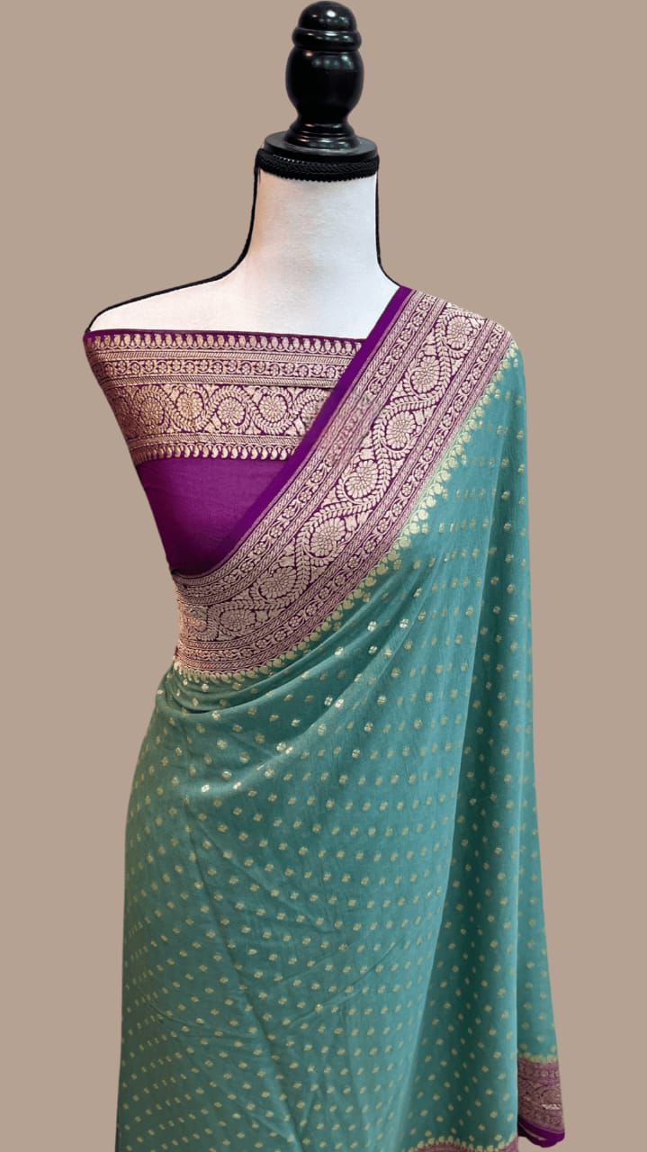 Pure Banarasi Handloom Khaddi Georgette Silk Saree .