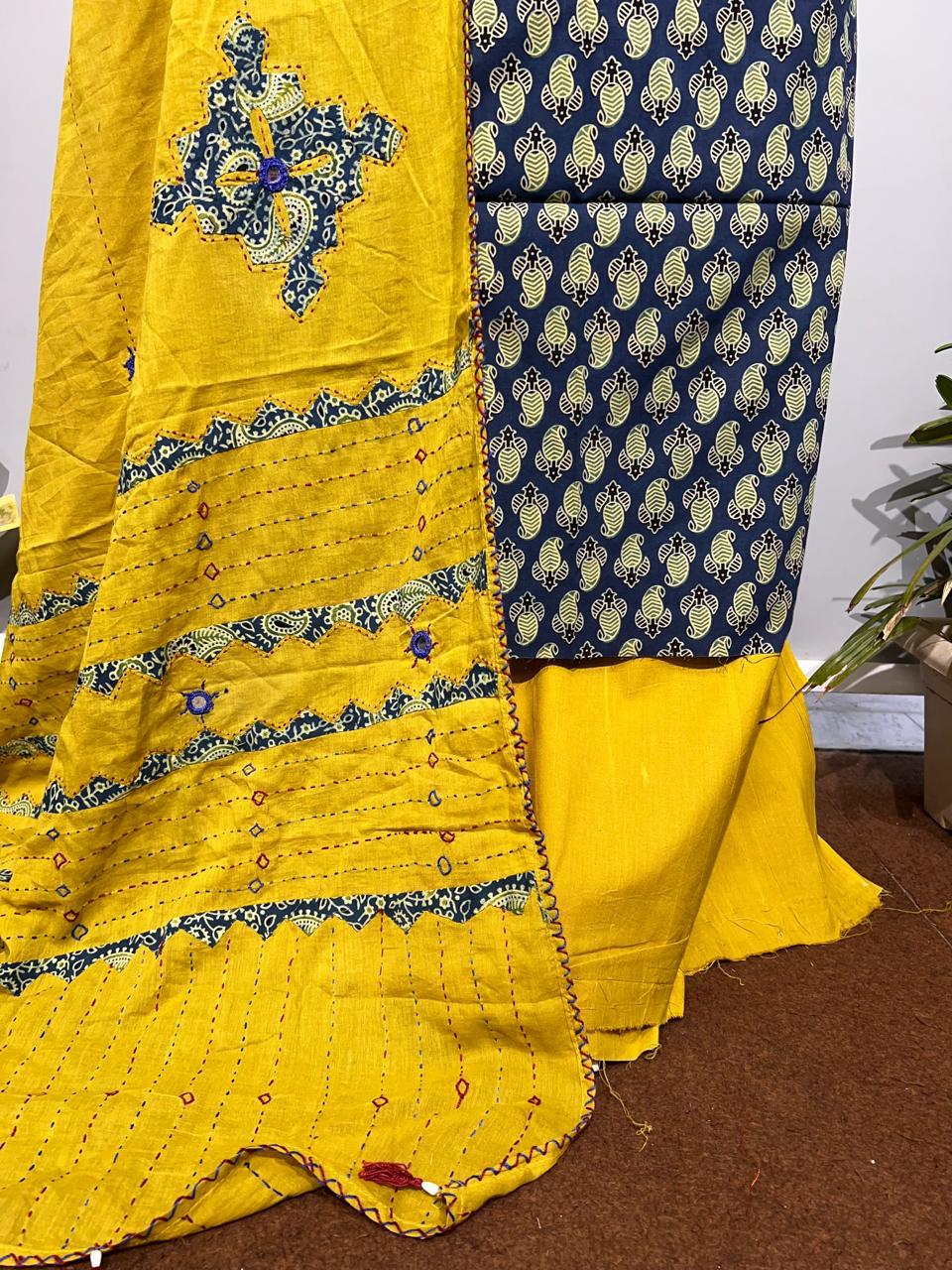 Pure Cotton Azrakh Print Unstitched suit With Dupatta