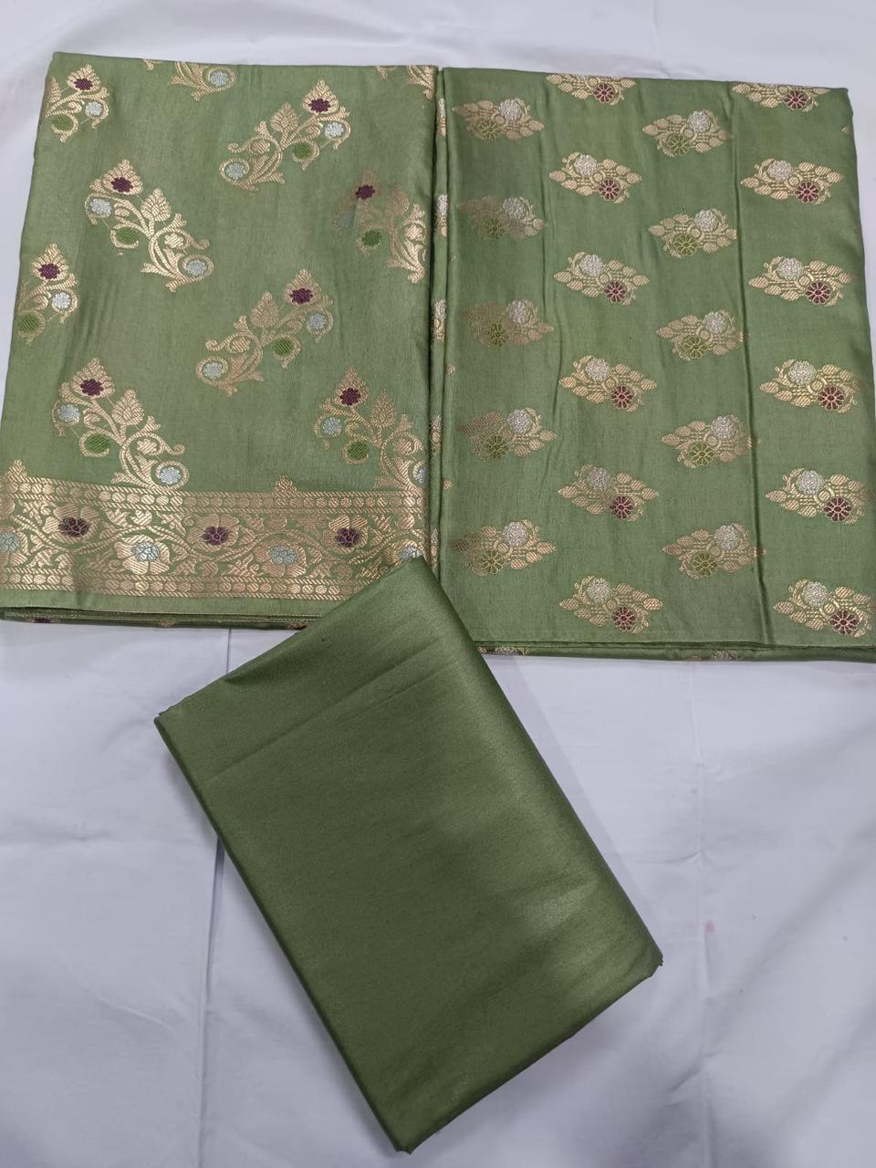 Banarasi  Resham Silk Cotton Zari  Work Unstitched Suit