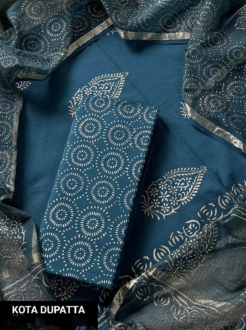 Pure Cotton Hand block print Unstitched Suit with Kota Dupatta