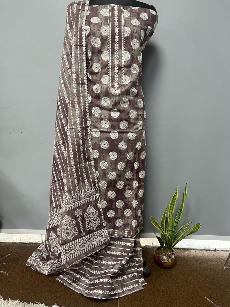 Pure Cotton Hand Block Gotta patti Work unstitched suit