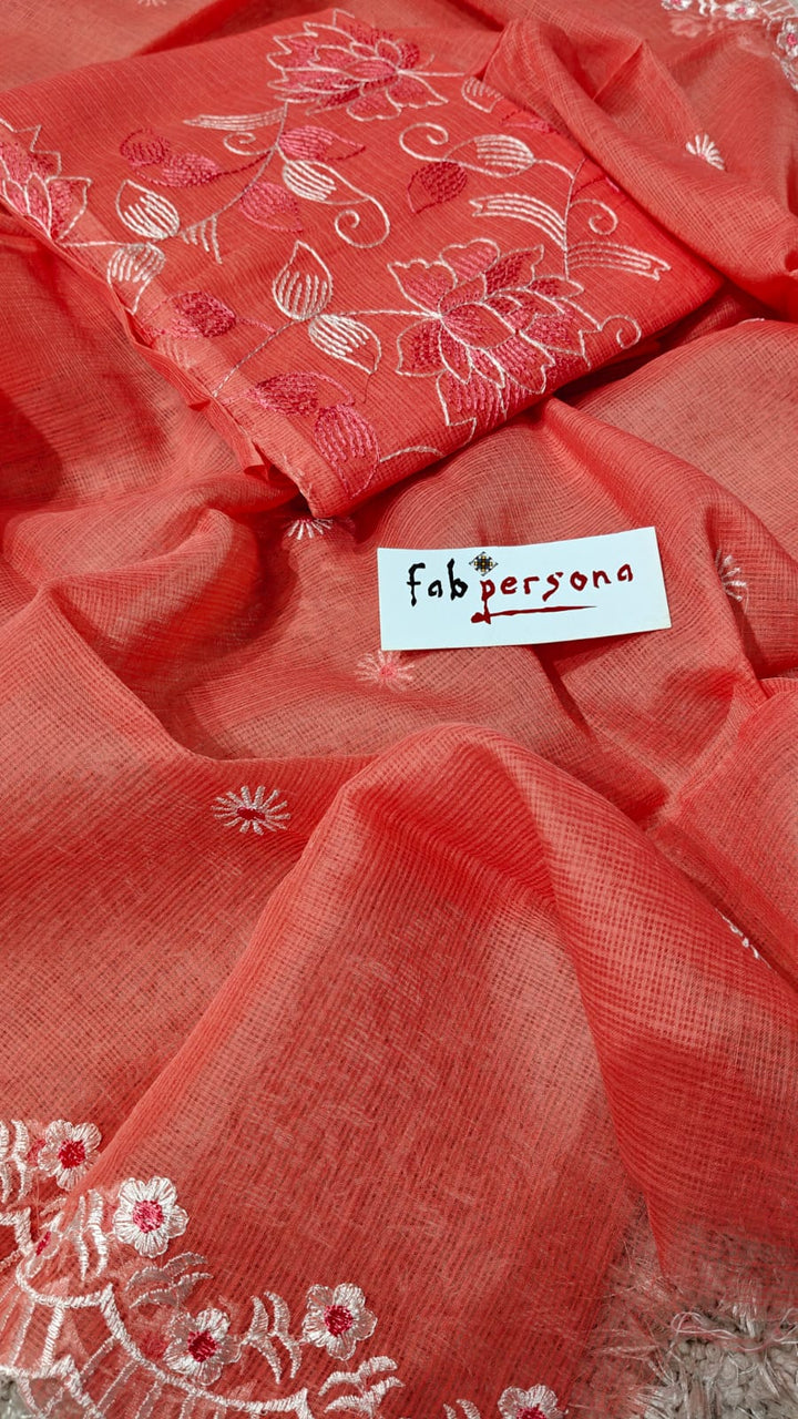 Pure Cotton Kota Doriya Embroidery Unstitched Suit With Dupatta