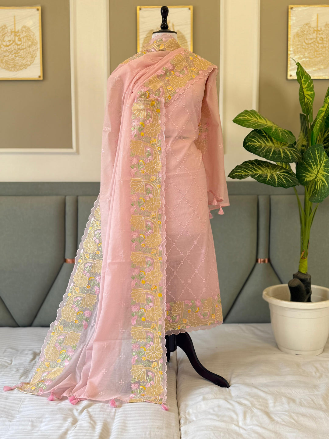 Pure Banarasi Mul Chanderi Silk Unstitched Suit With Embroidery Work
