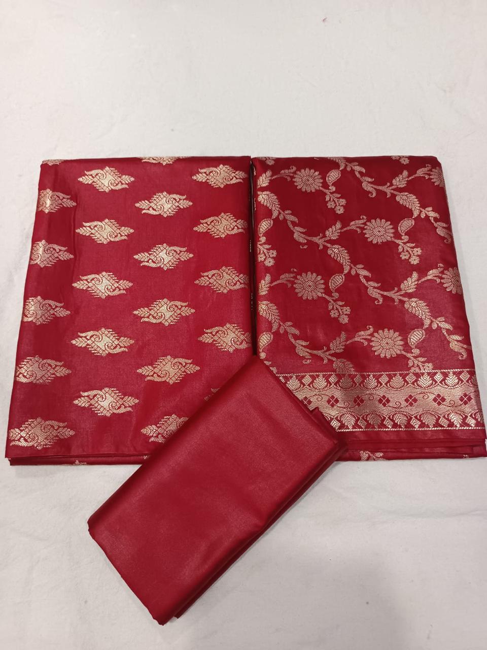Banarasi  Resham Silk Cotton Zari  Work Unstitched Suit
