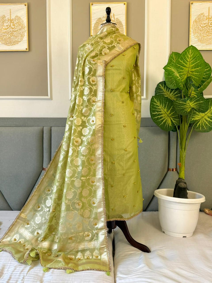 Elegant Tissue Ghungroo Unstitched  Suit