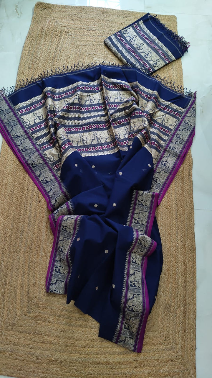 Pure Cotton Baluchuri Saree With Blouse (100count).