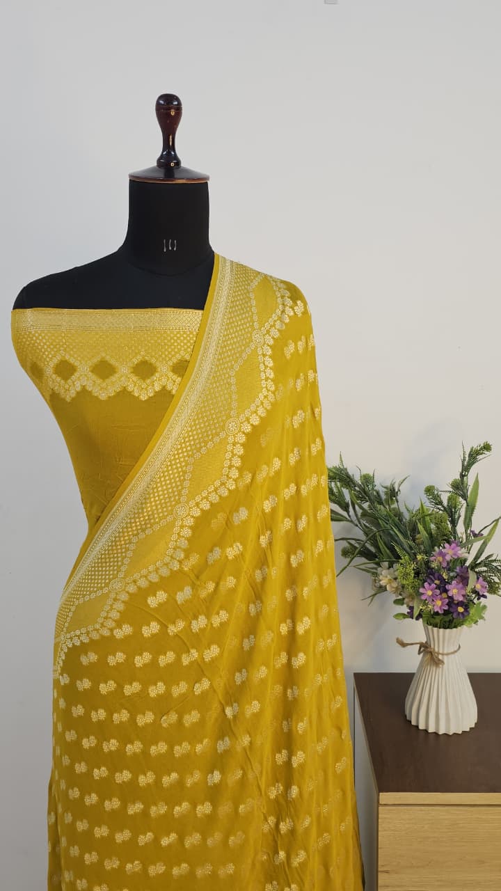 Pure Banarasi Handloom Khaddi Georgette Silk Water Zari Work Saree. | NEW EDITION |