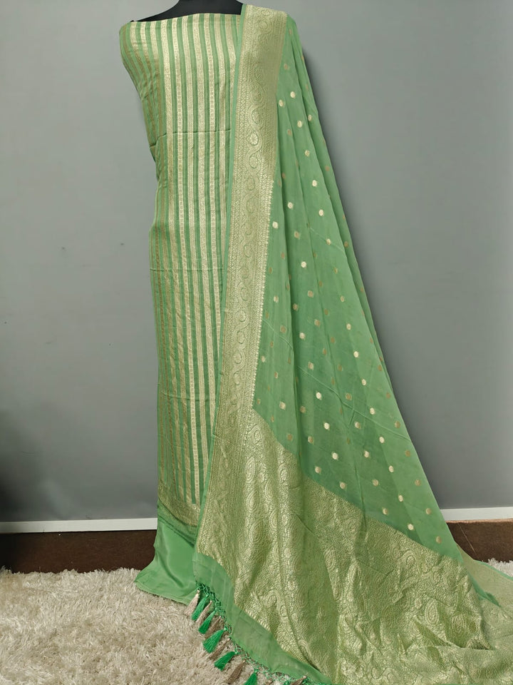Pure Khaddi Chiffon Unstitched Suit With Zari Work.