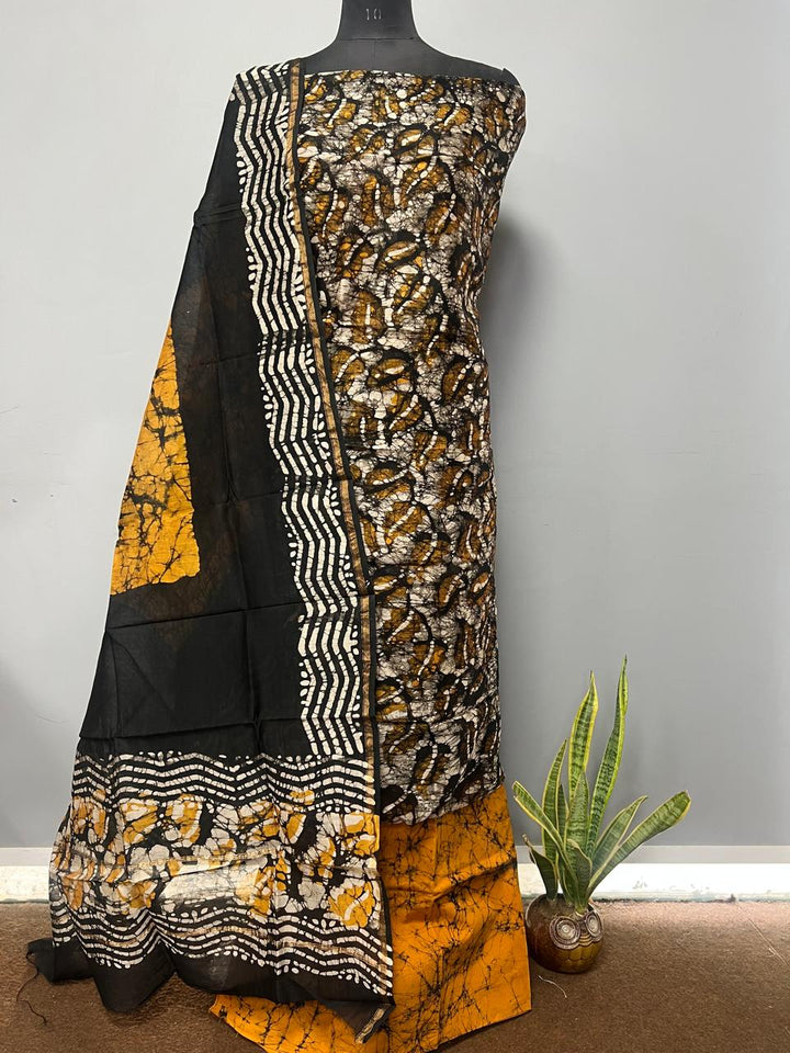 Pure Hand Block Chanderi Silk Unstitchd Suit