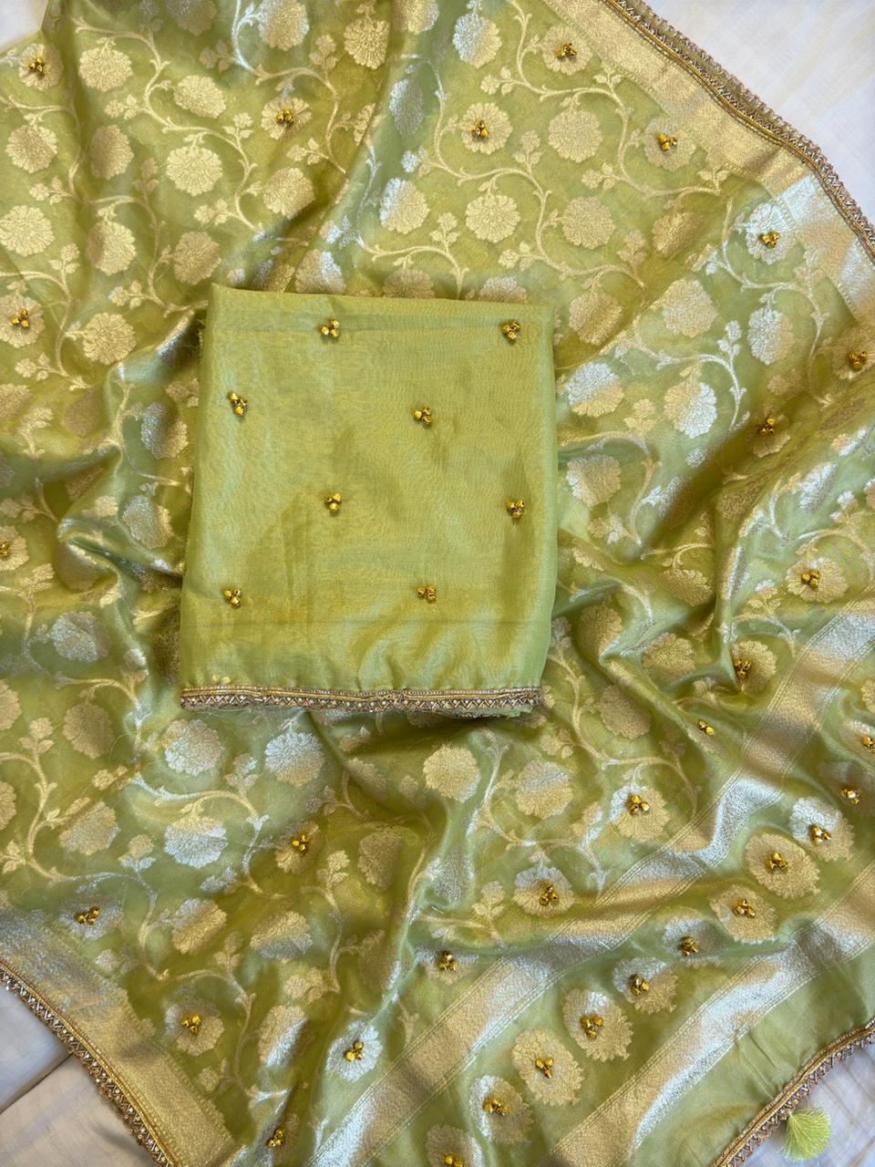 Elegant Tissue Ghungroo Unstitched  Suit