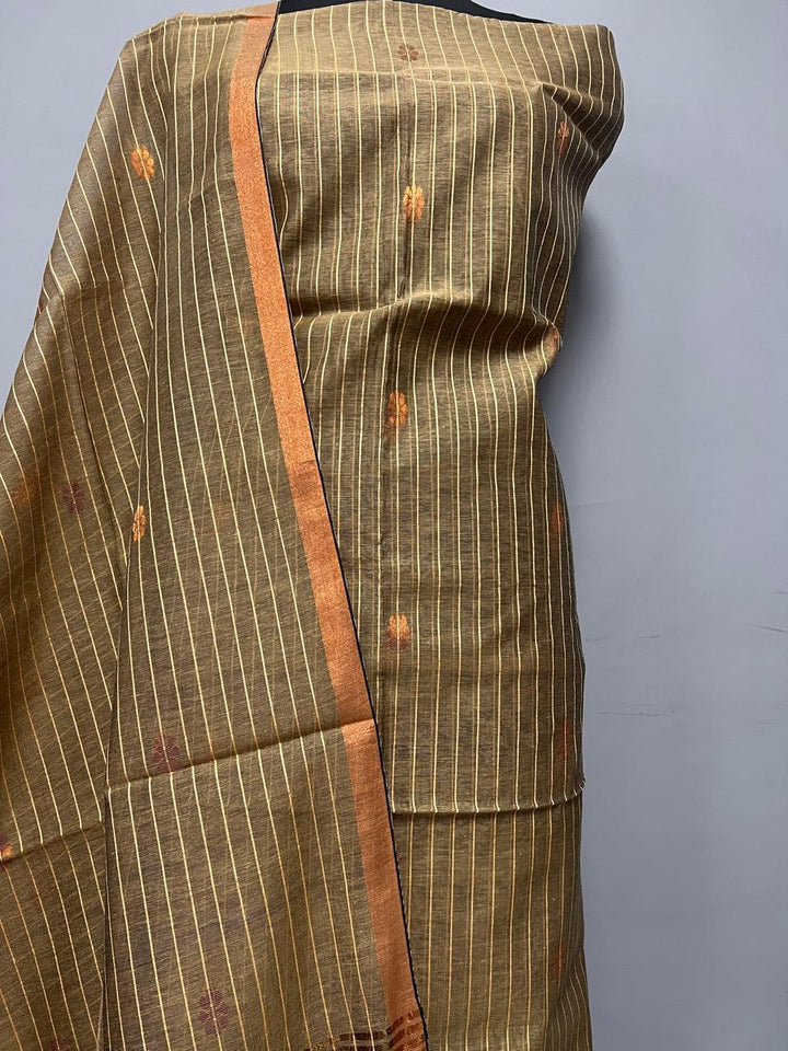 Pure Maheshwari Silk Hand Loom Unstitched Suit.(2pc Set)