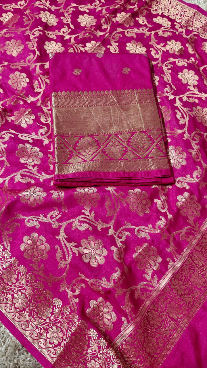 Banarasi Chanderi Silk zari  Work Unstitched Suit