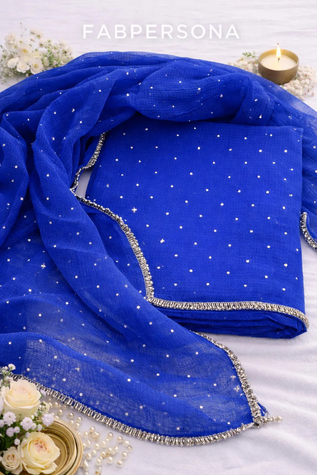 Pure Kota doria 3 pc Unstitched Suit with Mukaish work.