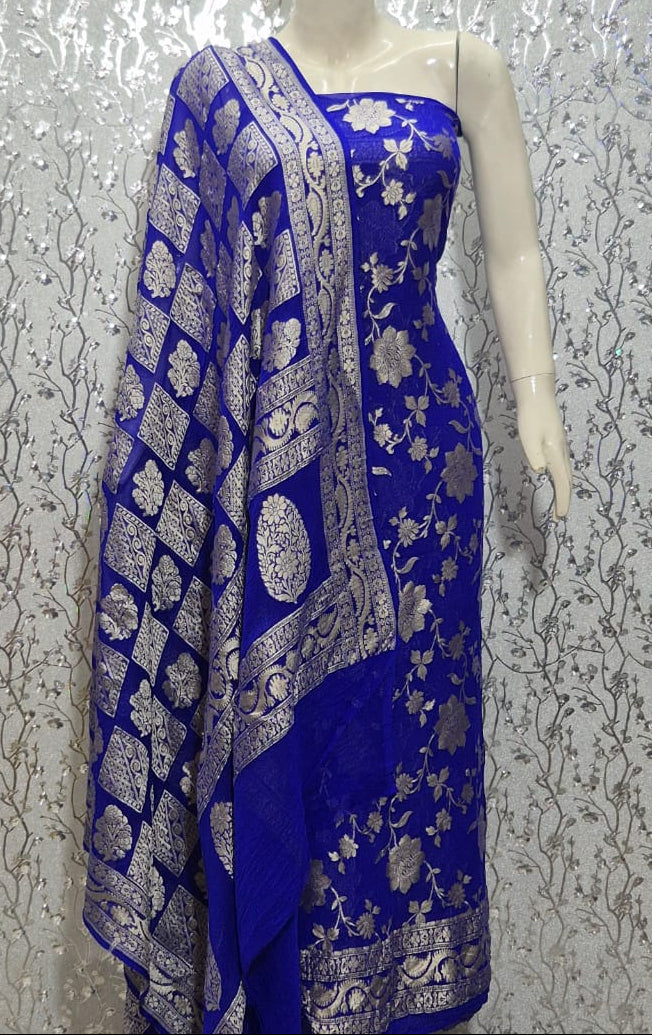 Pure Khaddi Chiffon Unstitched Suit With Zari Work.