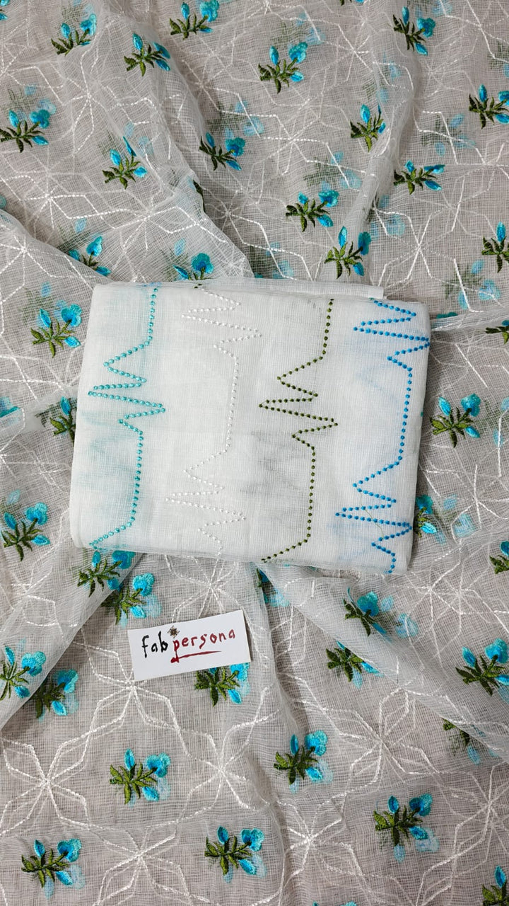 Pure Kota Doriya Resham Work Unstitched Suits With Chikankari Bottom.