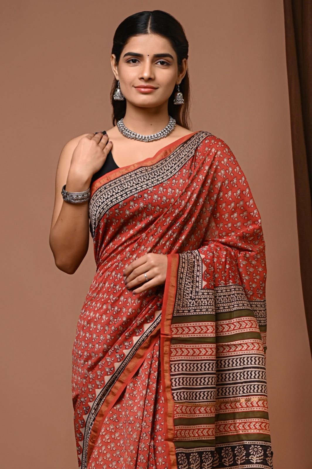Hand Block Print Pure Chanderi Saree With Blouse