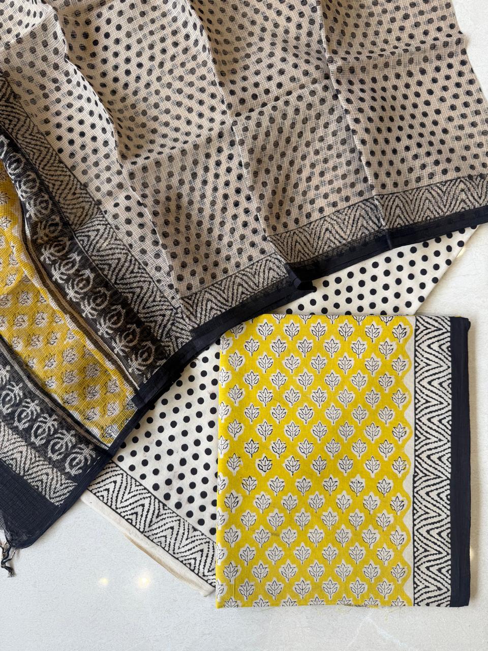 Pure Cotton Hand block print Unstitched Suit with Kota Dupatta