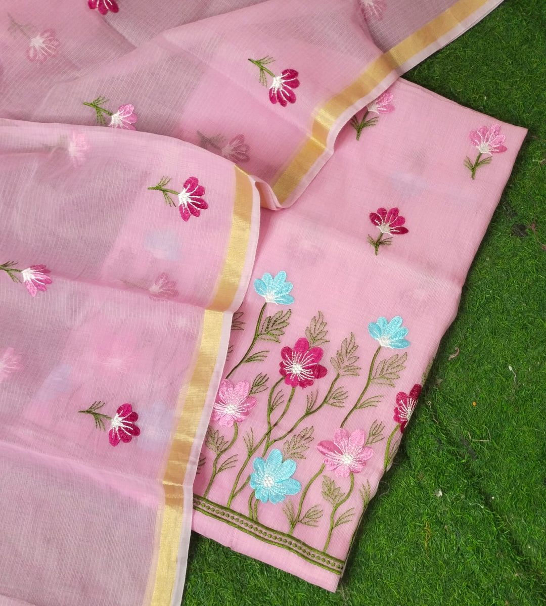 Exclusive Pure Kota Cotton Unstitched Suit With Embroidery Work