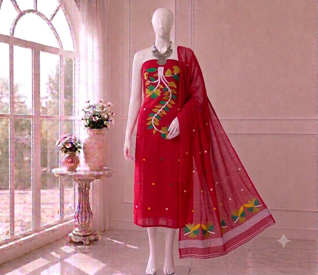 Designer Floral Embroidered Unstitched Suit with Dupatta