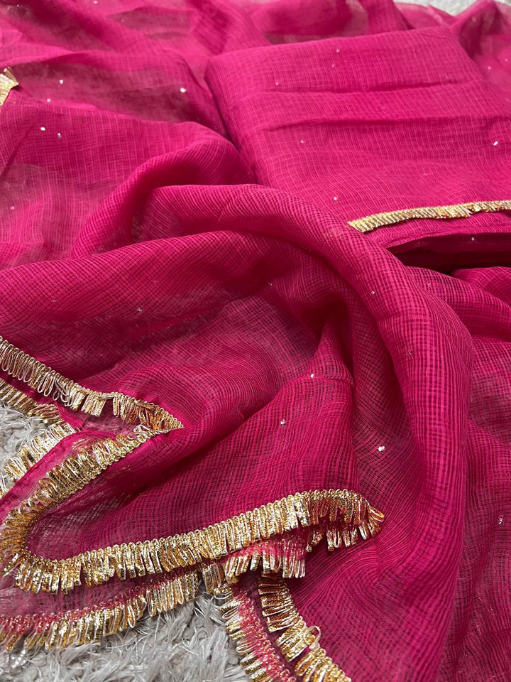 Pure Kota doria 3 pc Unstitched Suit with Mukaish work