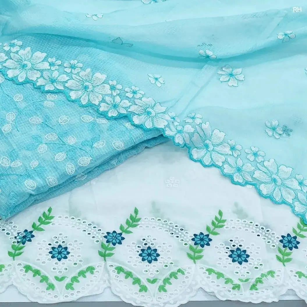 Pure Cotton Kota Doriya Embroidery Unstitched Suit