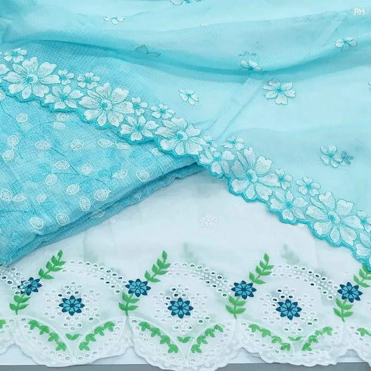 Pure Cotton Kota Doriya Embroidery Unstitched Suit