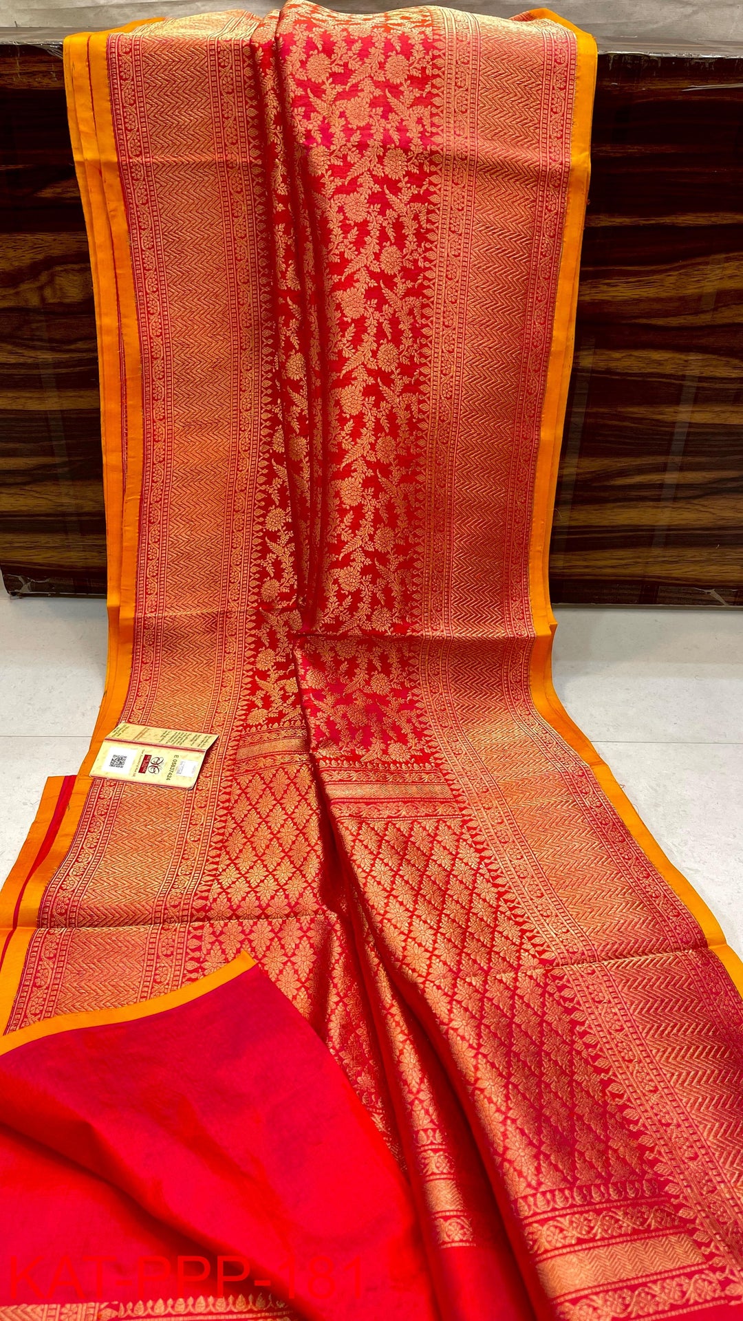 Pure HandWoven Katan Silk Jaal Weaving Saree.