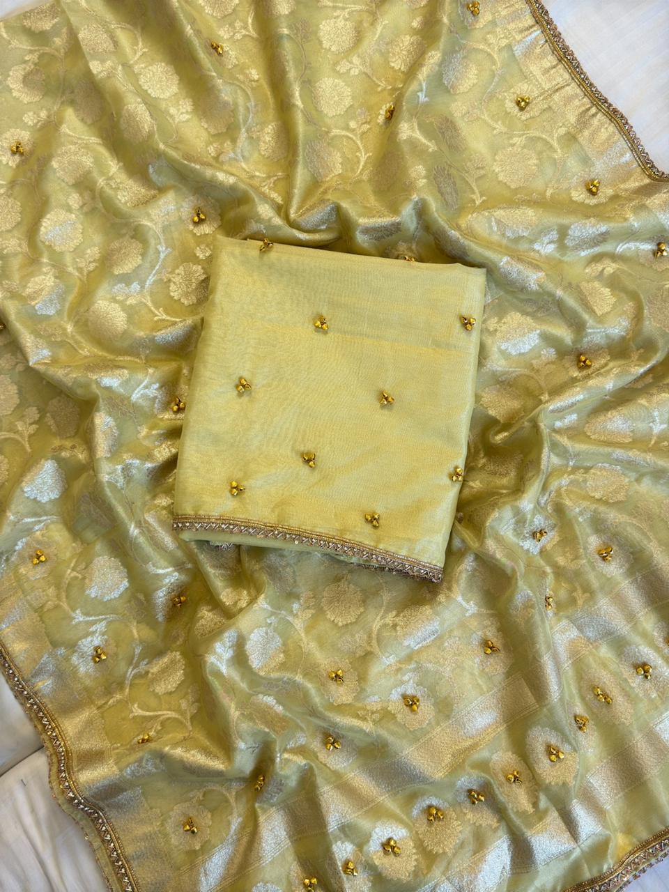 Elegant Tissue Ghungroo Unstitched  Suit