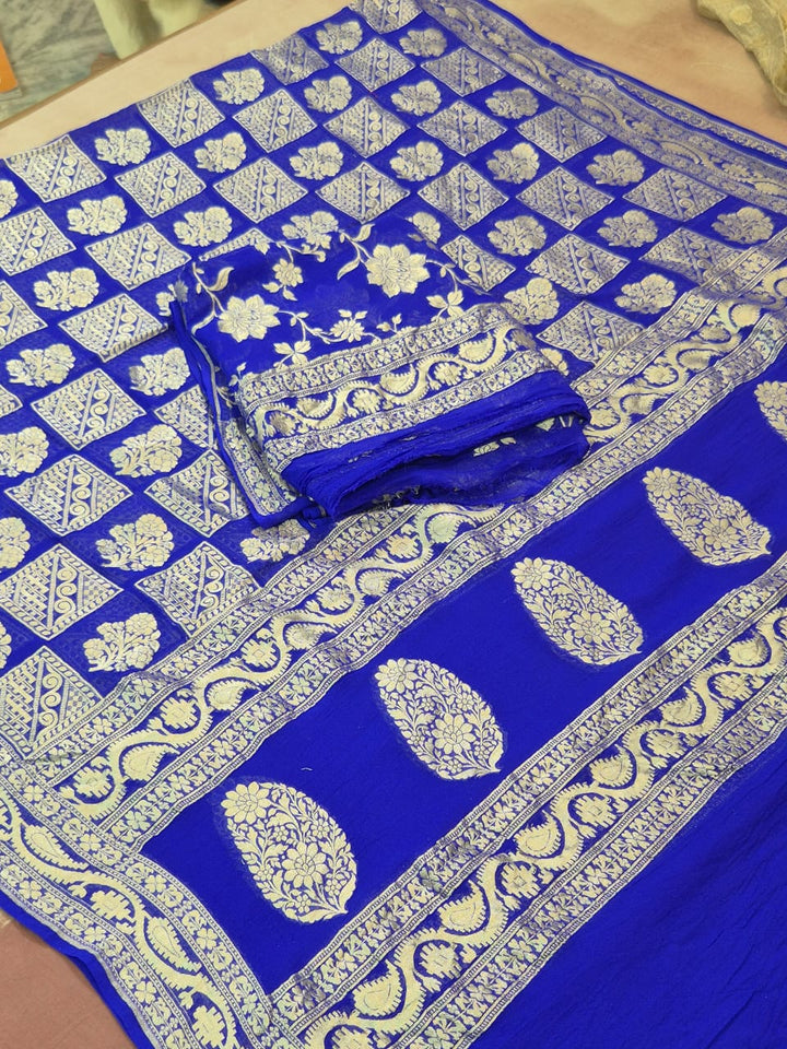 Pure Khaddi Chiffon Unstitched Suit With Zari Work.