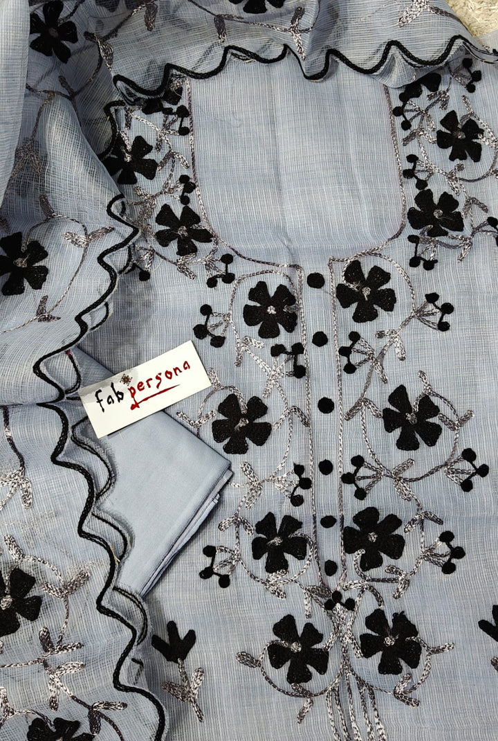 Kota Doria Unstitched Suit with Aari work