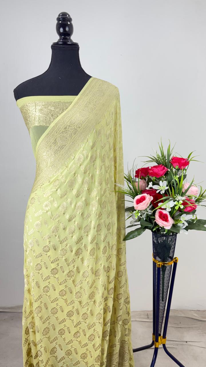 Pure Banarasi Handloom Khaddi Georgette Silk Water Zari Work Saree. | NEW EDITION |