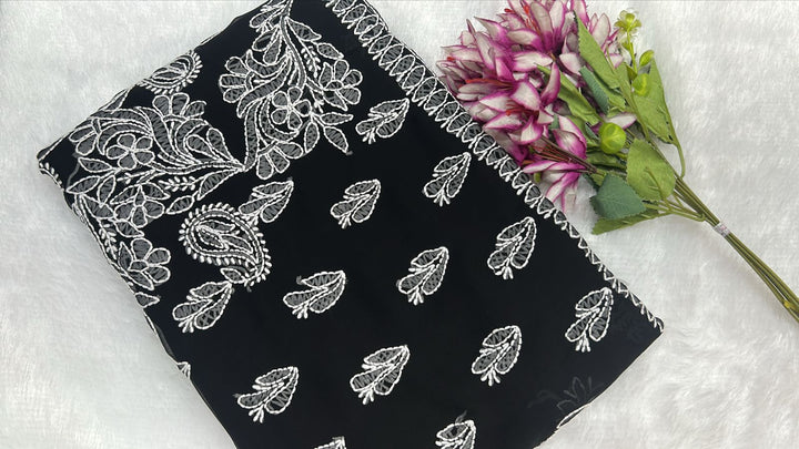 Pure Chiffon Chikankari Half Jaal Work Hand Embroidery Saree with Blouse