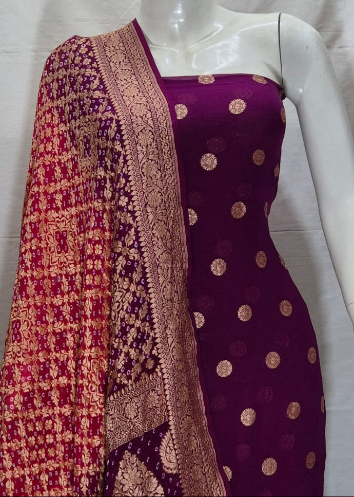 Pure Khaddi Chiffon Neem Zari with Badhni Unstitched Suit With Zari Work.