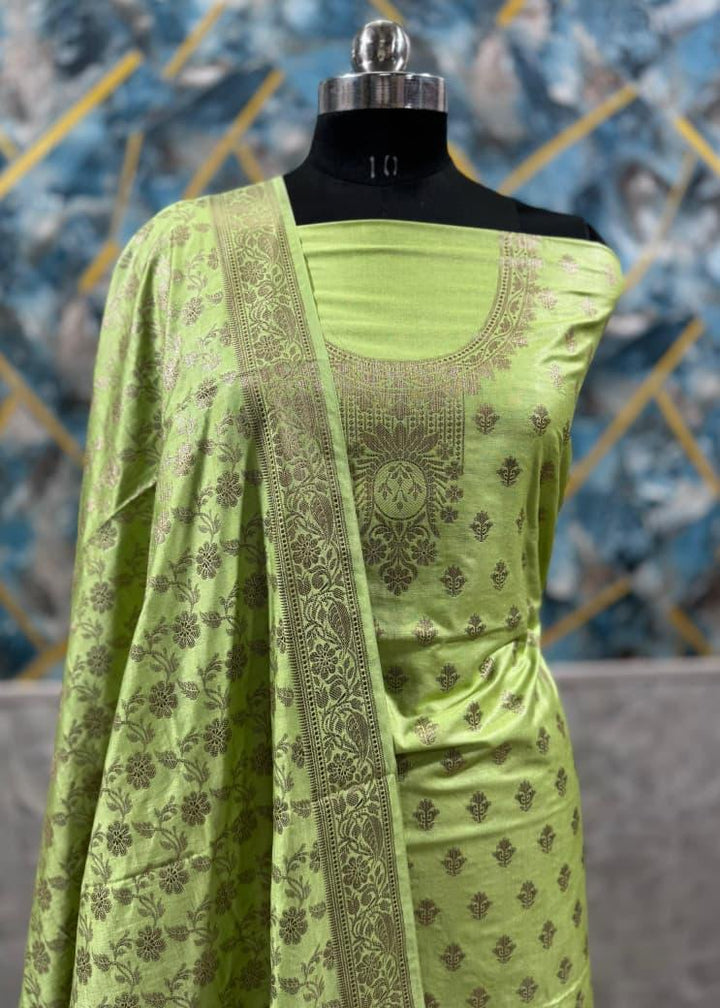Banarasi  Resham Silk Cotton Zari  Work Unstitched Suit