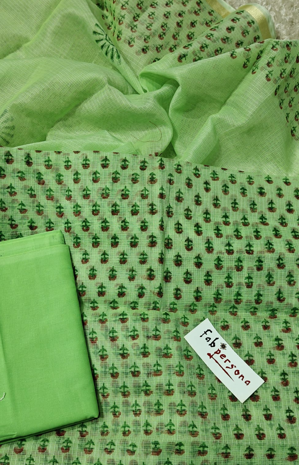 Kota Doriya Hand Print Unstitched Suit.