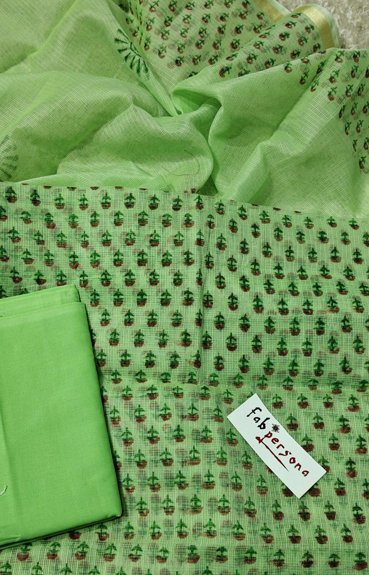 Kota Doriya Hand Print Unstitched Suit.