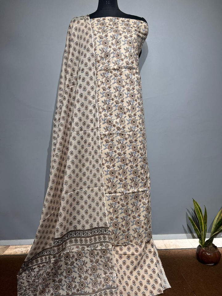 Pure Cotton Hand Block Print Unstitched Suit With Cotton Dupatta