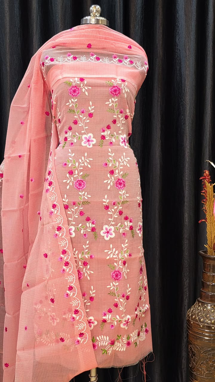 Kota Doriya Embroidery work 3-pc Unstitched Suit.