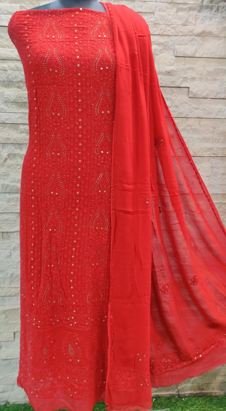 Stitched Georgette Designer Lucknowi Chikan Suit at Rs 5200 in Mumbai