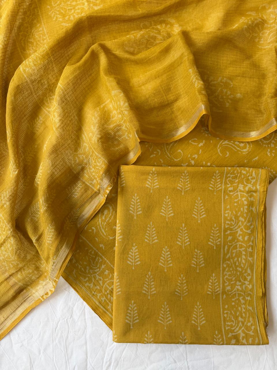 Pure Cotton Hand block print Unstitched Suit with Kota Dupatta