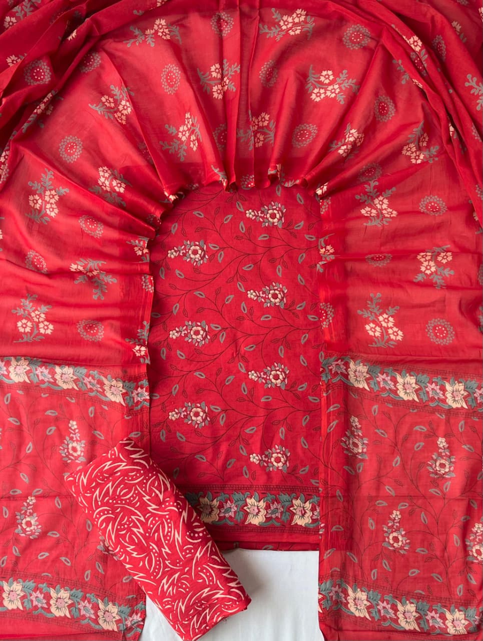Pure Cotton Hand Block Print Unstitched Suit With Cotton Dupatta