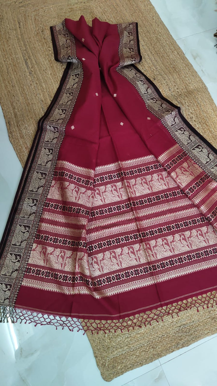 Pure Cotton Baluchuri Saree With Blouse (100count).