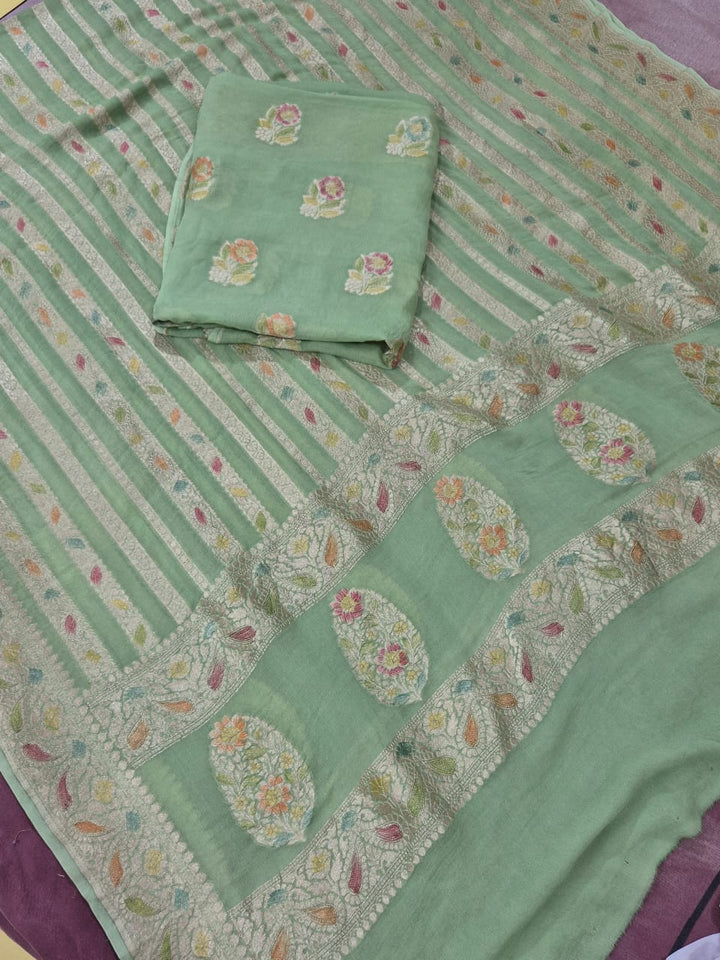 Pure Khaddi Chiffon Unstitched Suit With Water Zari Work.