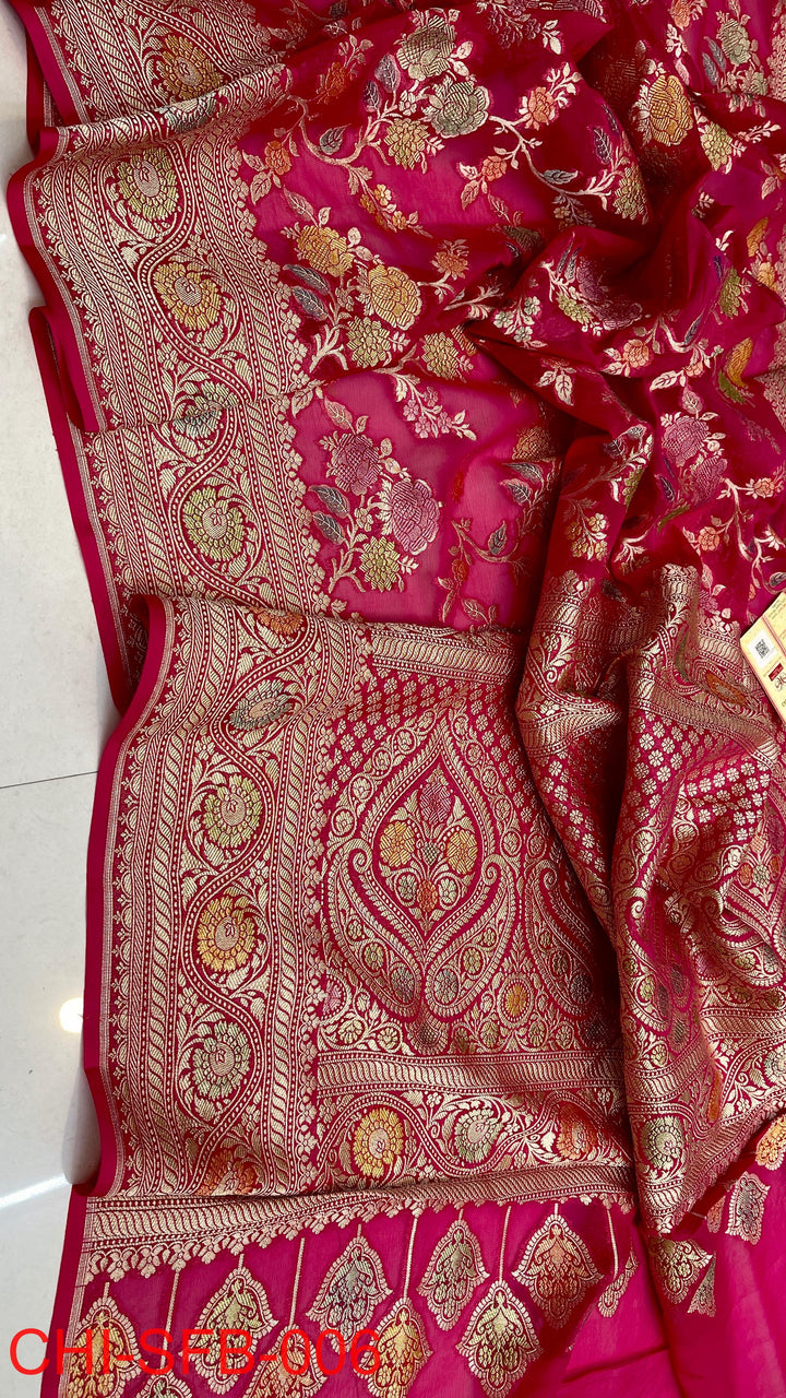 Pure Banarasi Handloom Khaddi Georgette Silk Water Zari Work Saree .| NEW EDITION |