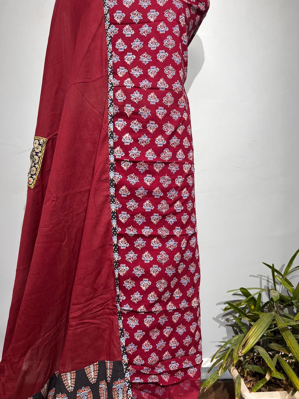 Pure Cotton Azrakh Print Unstitched suit With Dupatta