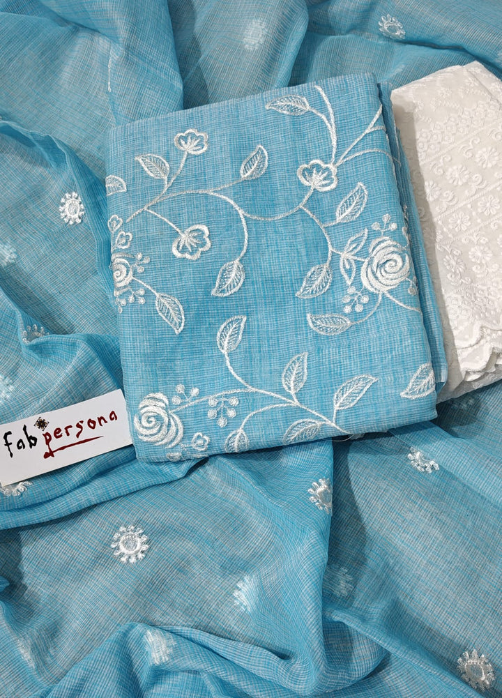 Pure Kota Doriya Resham Work Unstitched Suits With Chikankari Bottom