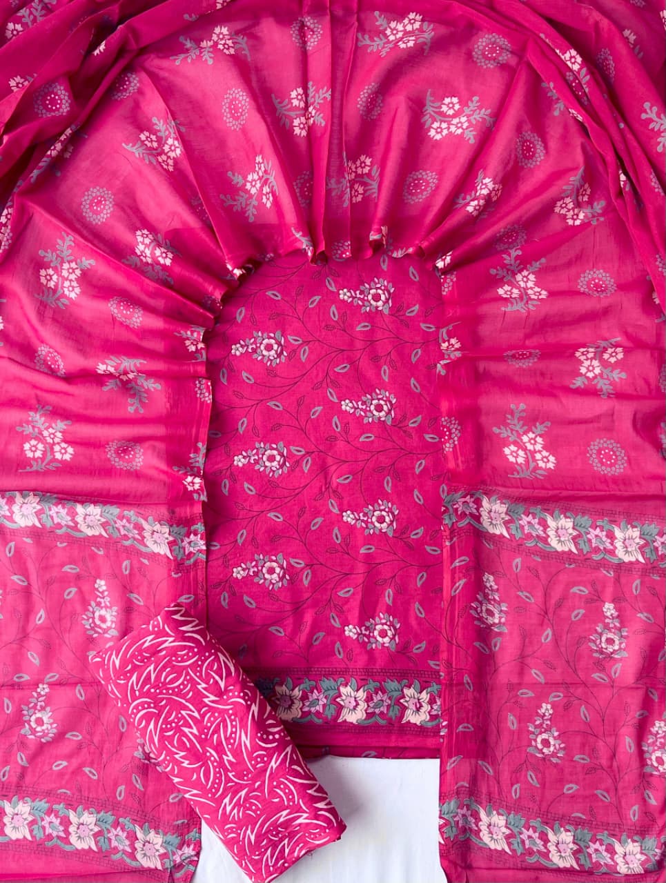Pure Cotton Hand Block Print Unstitched Suit With Cotton Dupatta