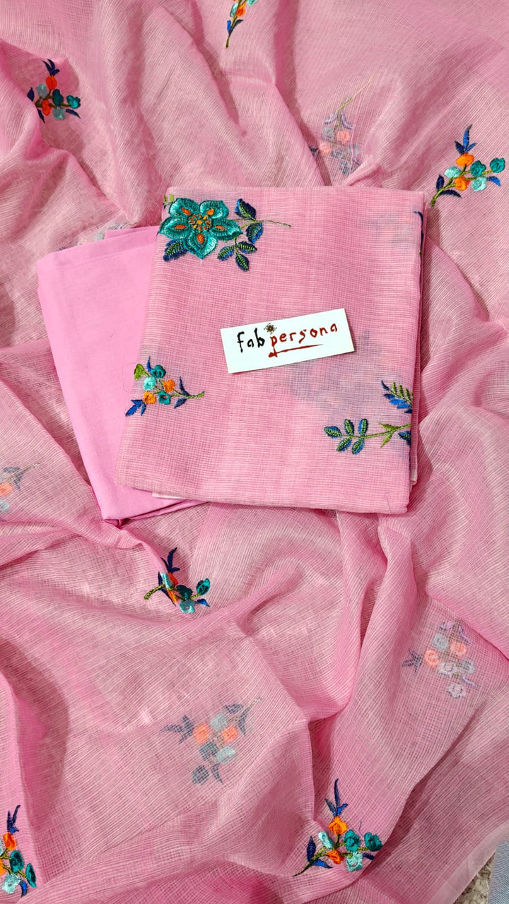 Pure Kota Doriya Embroidery Work Unstitched Suits With Kota Doriya Dupatta