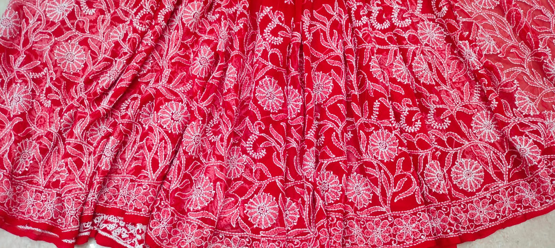 Pure Chiffon Georgette Chikankari Half Jaal Work Hand Embroidery Saree with Blouse
